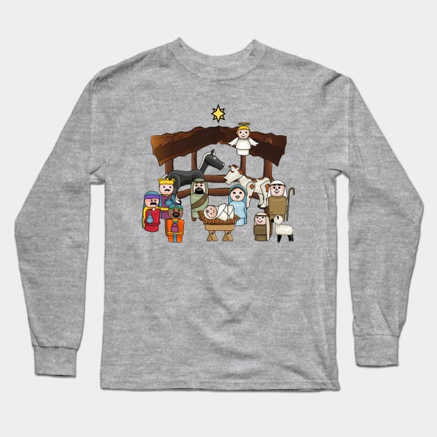 Cute Little Round People Nativity Long Sleeve T-Shirt by Slightly Unhinged